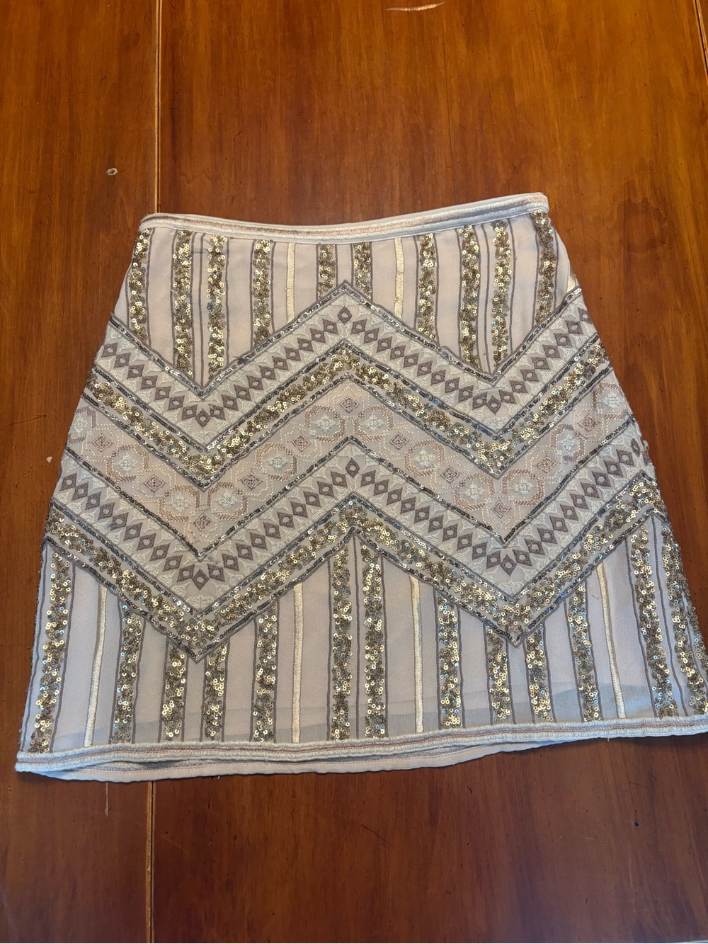 Anthropologie White Mini Skirt with Silver Sequin Chevron